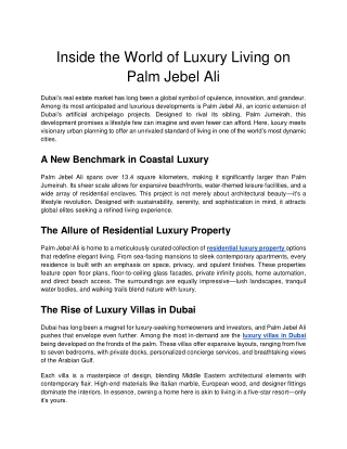 Inside the World of Luxury Living on Palm Jebel Ali