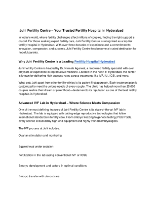Juhi Fertility Centre – Your Trusted Fertility Hospital in Hyderabad