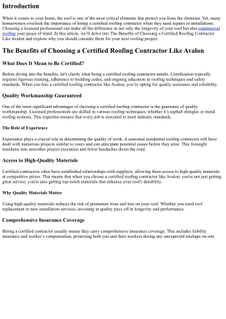 The Benefits of Choosing a Certified Roofing Contractor Like Avalon