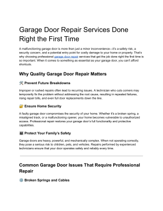 Garage Door Repair Services Done Right the First Time