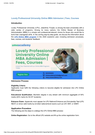 Lovely Professional University Online MBA Admission