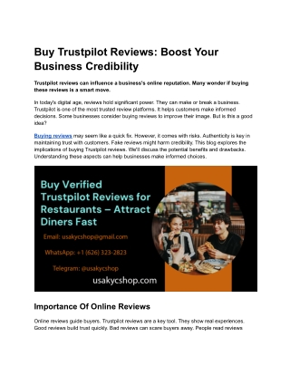 Buy Verified Trustpilot Reviews