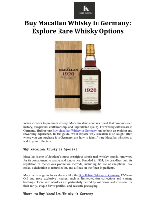 Buy Macallan Whisky in Germany Explore Rare Whisky Options