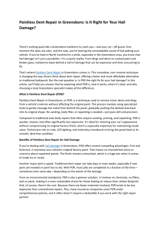 Paintless Dent Repair in Greensboro