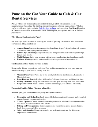 Guide to Cab & Car Rental Services