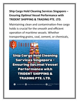 Ship Cargo Hold Cleaning Services Singapore – Ensuring Optimal Vessel Performance with TRIDENT SHIPPING & TRADING PTE. L