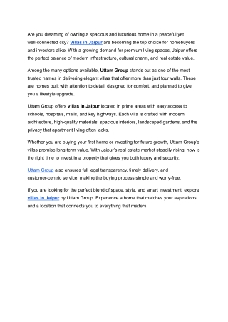 Luxury Villas in Jaipur for Sale | Premium Villas by Uttam Group