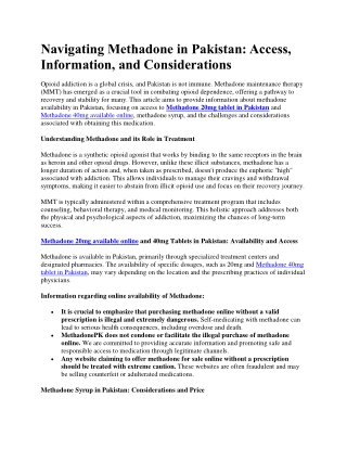 Methadone- Access, Information, and Considerations