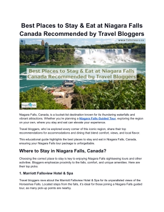 Best Places to Stay & Eat at Niagara Falls Canada Recommended by Travel Bloggers