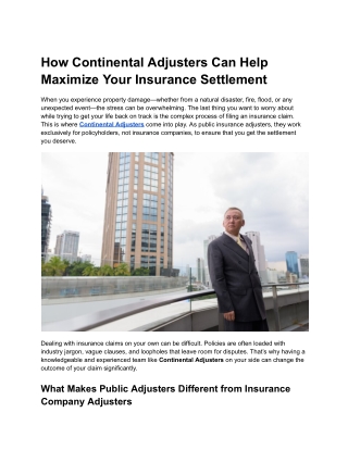 How Continental Adjusters Can Help Maximize Your Insurance Settlement