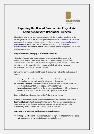 Exploring the Rise of Commercial Projects in Ahmedabad with Brahmani Buildcon