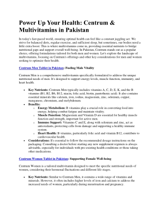 Power Up Health- Centrum, Multivitamins in Pakistan