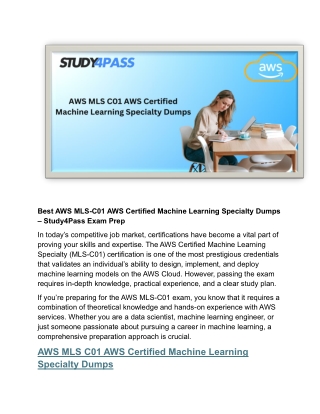AWS MLS C01 AWS Certified Machine Learning Specialty Dumps