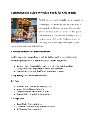 Comprehensive Guide to Healthy Foods for Kids in India