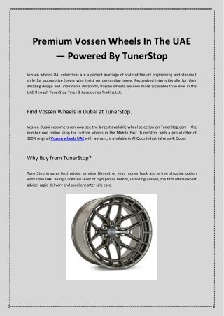 Premium Vossen Wheels In The UAE — Powered By TunerStop