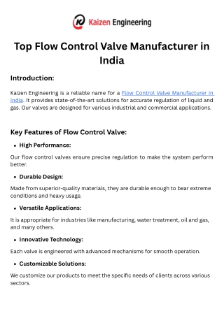 TOP FLOW CONTROL VALVE MANUFACTURERS  IN PUNE