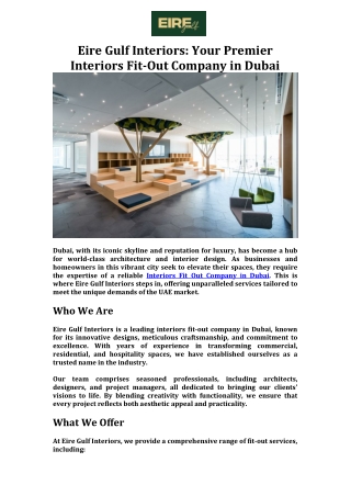 Eire Gulf Interiors Your Premier Interiors Fit-Out Company in Dubai