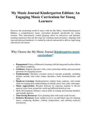 My Music Journal Kindergarten Edition