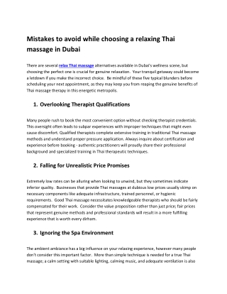 Mistakes to avoid while choosing a relaxing Thai massage in Dubai