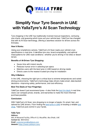 Simplify Your Tyre Search in UAE with YallaTyre