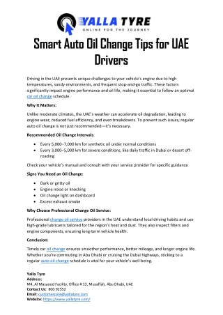 Smart Auto Oil Change Tips for UAE Drivers