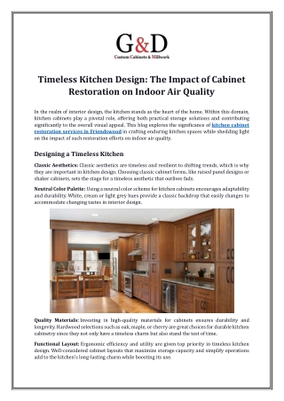 Timeless Kitchen Design: The Impact of Cabinet Restoration on Indoor Air Quality