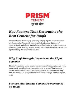 Key Factors That Determine the Best Cement for Roofs