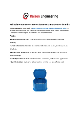 Reliable Water Meter Protection Box Manufacturer in India- Kaizen Engineering