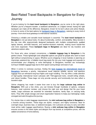 Best-Rated Travel Backpacks in Bangalore for Every Journey