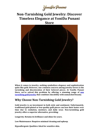 Non-Tarnishing Gold Jewelry Discover Timeless Elegance at YoniDa Punani Store