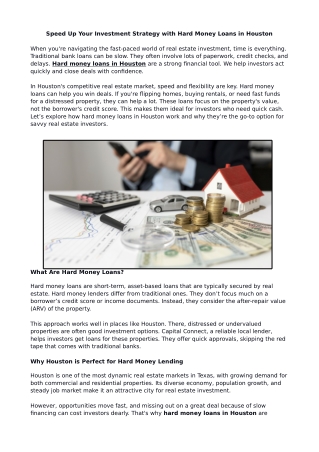 Speed Up Your Investment Strategy with Hard Money Loans in Houston