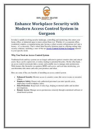 Trusted Access Control System in Gurgaon by Ideal Security Solution