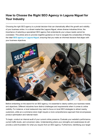 How to Choose the Right SEO Agency in Laguna Niguel for Your Industry