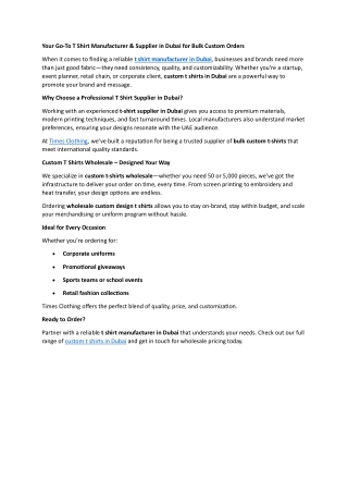 Your Go-To T Shirt Manufacturer & Supplier in Dubai for Bulk Custom Orders