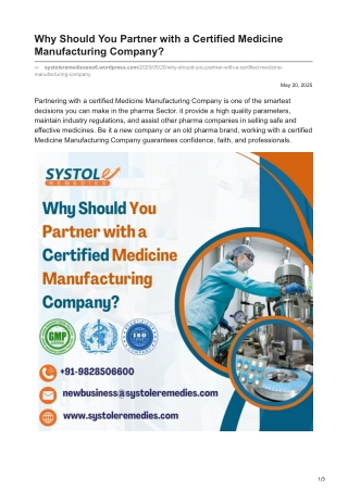 Why Should You Partner with a Certified Medicine Manufacturing Company