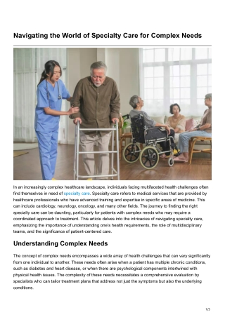 Navigating the World of Specialty Care for ComplexNeeds