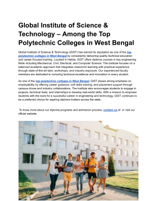 Global Institute of Science & Technology – Among the Top Polytechnic Colleges in West Bengal