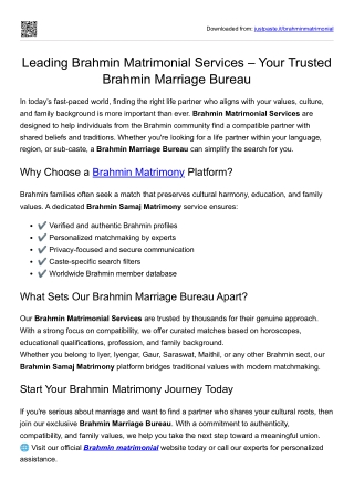 Leading Brahmin Matrimonial Services – Your Trusted Brahmin Marriage Bureau