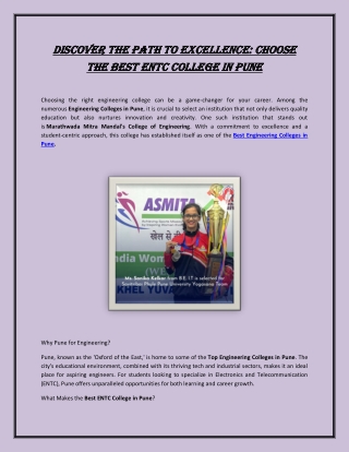 Discover the Path to Excellence: Choose the Best ENTC College in Pune