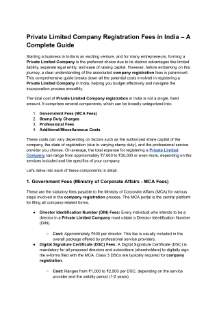 Private Limited Company Registration Fees in India – A Complete Guide
