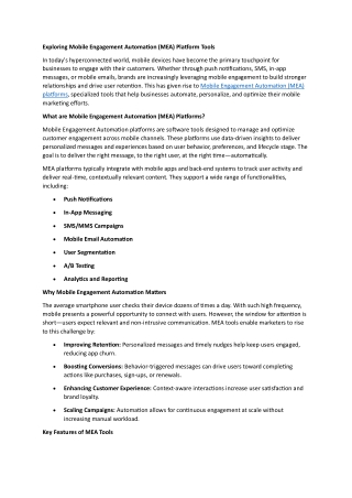 Exploring Mobile Engagement Automation (MEA) Platform Tools