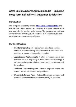 After-Sales Support Services in India- Maxroof