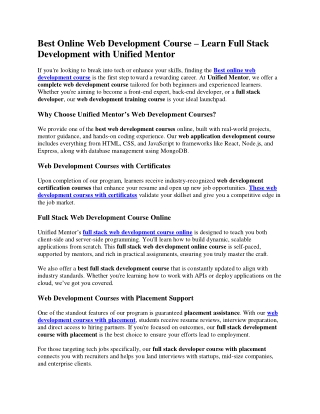 Best Online Web Development Course – Learn Full Stack Development with Unified M