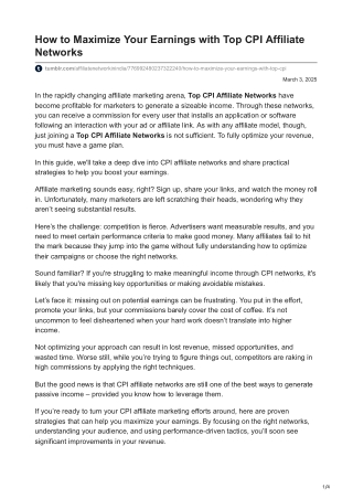 How to Maximize Your Earnings with Top CPI Affiliate Networks