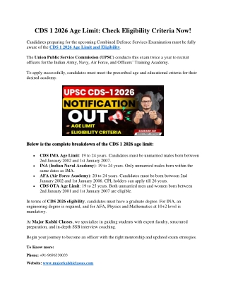 CDS 1 2026 Age Limit & Eligibility Criteria