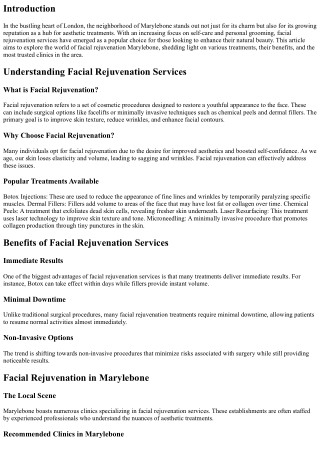 Transform Your Appearance with Facial Rejuvenation Services in Marylebone