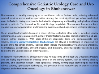 Comprehensive Geriatric Urology Care and Uro Oncology in Bhubaneswar