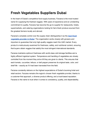 Fresh Vegetables Suppliers Dubai