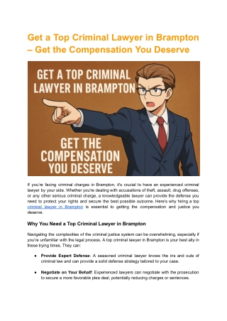 Get a Top Criminal Lawyer in Brampton – Get the Compensation You Deserve