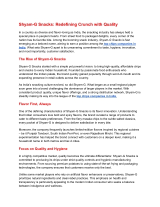 Shyam-G Snacks Redefining Crunch with Quality